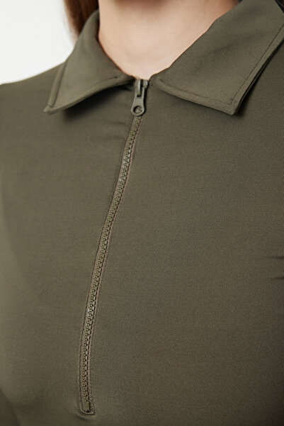 Trendyol Collection Flexible KHaki Knitted Body - Zipper Collar, Snap TWOAW24BD00005