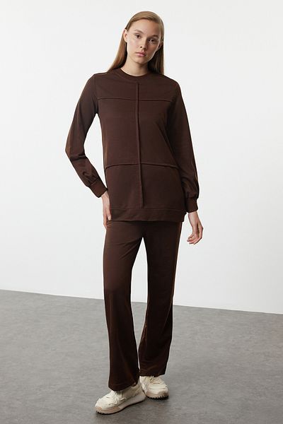 Trendyol Modest Ribbed Brown Oversize Knitted Set - Tctaw25us00113