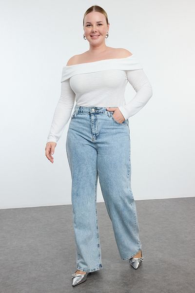 Trendyol Curve Ecru Foam Knitted Large Size Blouse
