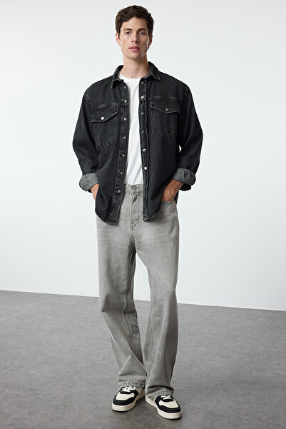 Trendyol Collection Unisex Anthracite Denim Regular Fit Jeans Shirt Jacket - 100% Cotton Tmnaw25Ce00000