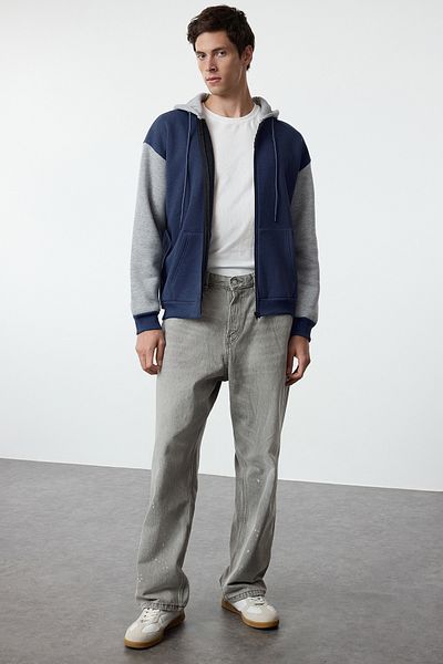 Trendyol Collection Indigo Fleece Oversize Cardigan/Mikina s kapucí – na zip, teplá Tmnaw25Sw00076