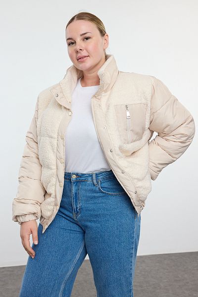 Trendyol Curve Ecru Regular Fit Boucle Coat - Λεπτομέρειες τσέπης TBBAW25AW00012