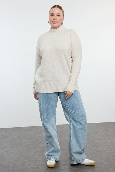 Trendyol Curve Half Turtleneck Beige Knitwear Sweater - Soft Texture TBBAW25AN00020
