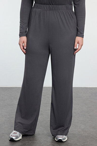 Trendyol Curve Plus Size Anthracite Premium Boat Neck Knitted Suit - Tbbaw25Cp00015