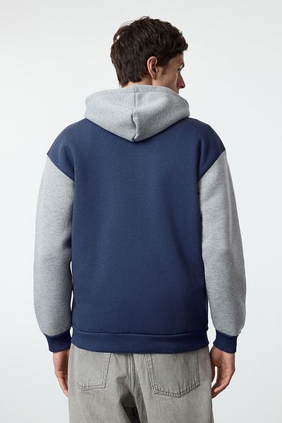 Trendyol Collection Indigo Fleece Oversize Cardigan/Mikina s kapucí – na zip, teplá Tmnaw25Sw00076