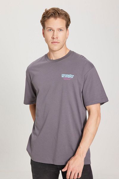 WRANGLER Anthracite Color - 100% Cotton Crew Neck Relaxed Fit T-Shirt