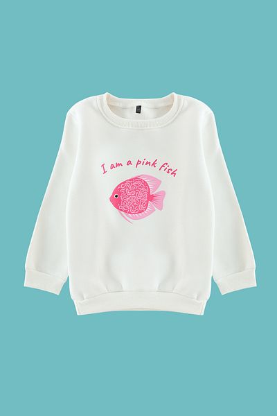 TRENDYOLKIDS Ecru*001 Dívčí bavlněná mikina se sloganem - TKDAW25SW00013