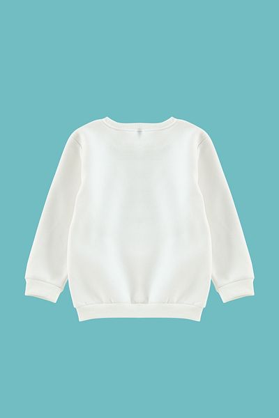TRENDYOLKIDS Ecru*001 Dívčí bavlněná mikina se sloganem - TKDAW25SW00013