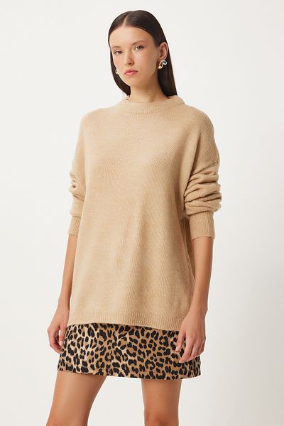 Happiness İstanbul Tricotaj Moale Pulover Femei Oversize - Biscuit FN03336
