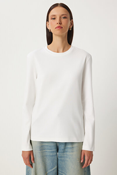 Happiness İstanbul Základní Ecru bavlněná dámská pletená halenka - NJ00155