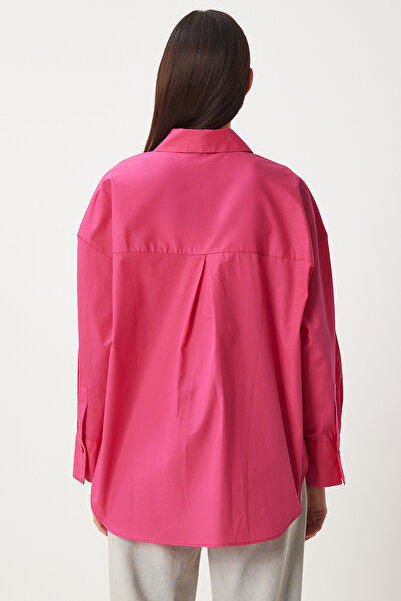 Happiness İstanbul Rózsaszín poplin női ing - zsebek, Hm00065 modell
