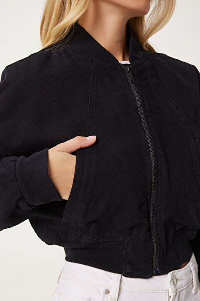Happiness İstanbul Dámská bunda Black Crop Bomber - Kl00003