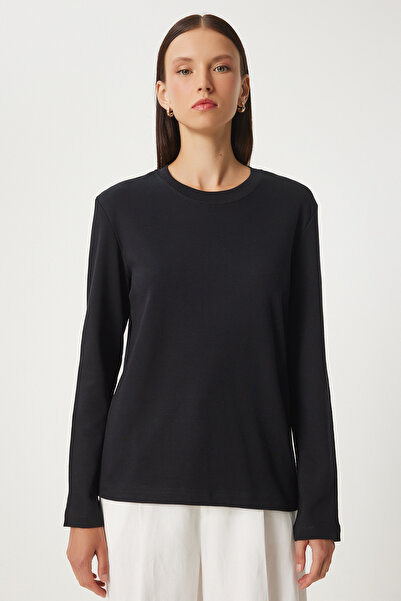Happiness İstanbul Basic Schwarze Strickbluse - Damen Baumwolle NJ00155