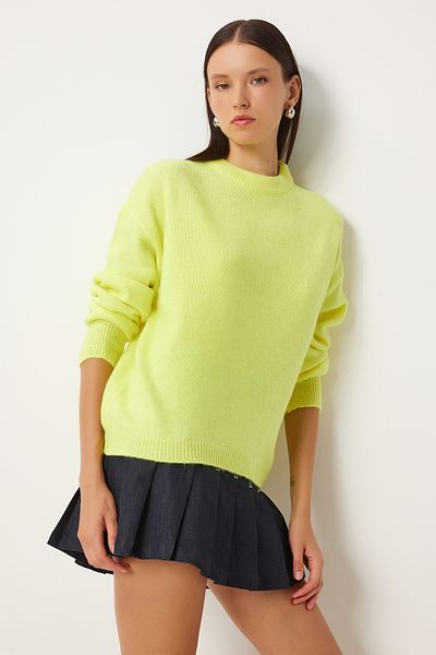 Happiness İstanbul Yellow Oversize Soft Knitwear Women's Sweater - Fn03336