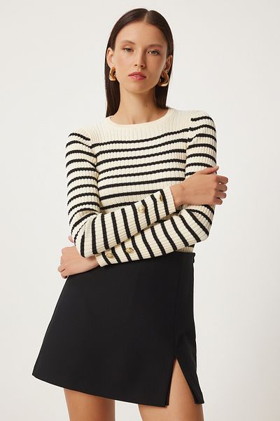 Happiness İstanbul Saran Knitwear Blouse - Women's, Black, Bone Button Detail Fn03307