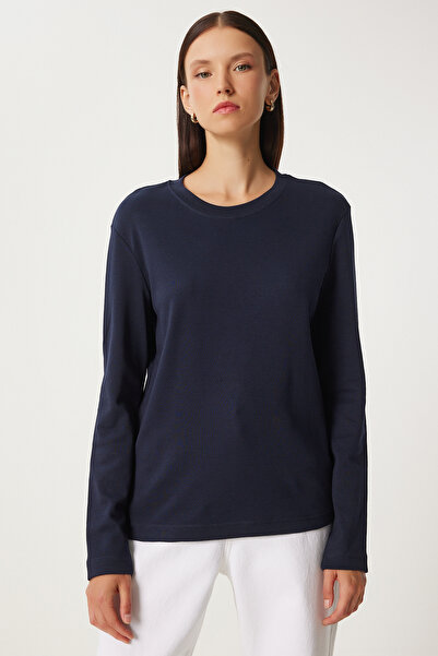 Happiness İstanbul Блакитна бавовняна базова блуза NJ00155