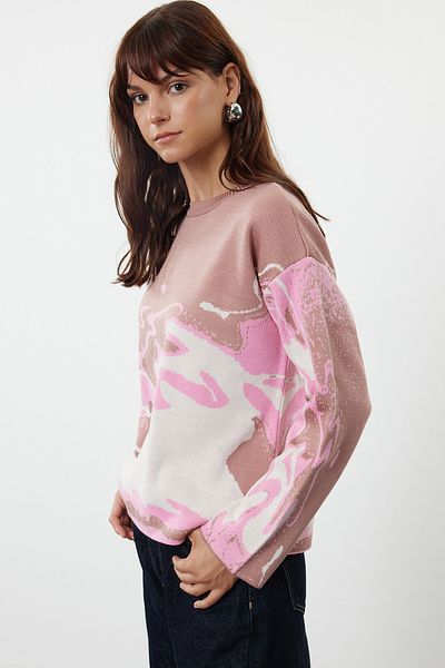 Trendyol Collection Pulover de tricotaj roz cu gât crew - TWOAW24KZ00128