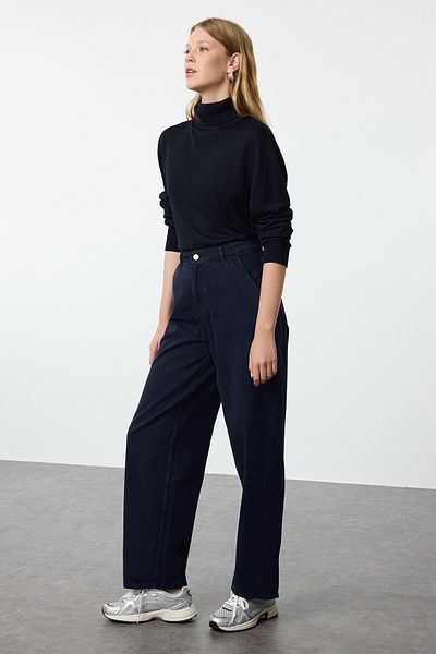 Trendyol Collection Magas derekú sötétkék skater farmernadrág - TWOAW25JE00215