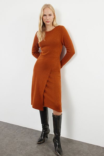 Trendyol Collection Knitwear Tile Midi Dress - Soft Texture and Double Breasted, Skirt Detail Twoaw25El00041