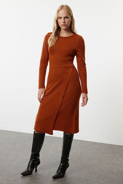 Trendyol Collection Knitwear Tile Midi Dress - Soft Texture and Double Breasted, Skirt Detail Twoaw25El00041