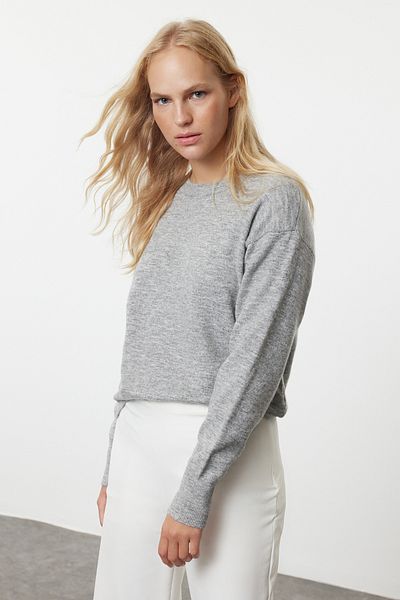 Trendyol Collection Wide Fit Gray Wool Knitwear Sweater - TWOAW25KZ00017
