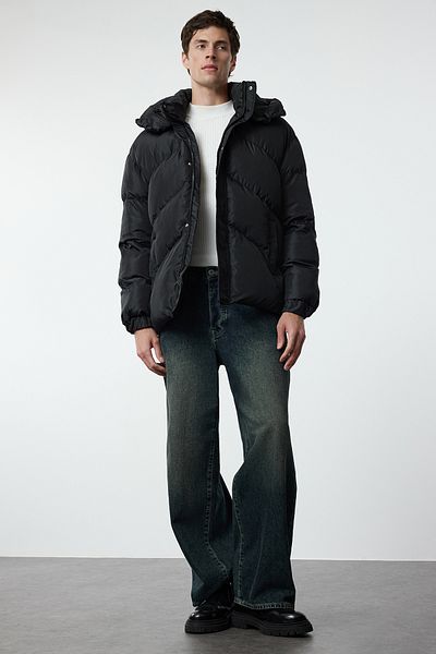 Trendyol Collection Unisex Μαύρο Puffer Jacket Oversize - Εσωτερικό λουράκι, Winter Tmnaw25mo00024