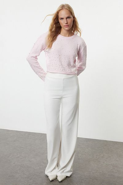 Trendyol Collection Kővel hímzett, puha textúrájú Crop kötöttáru pulóver - TWOAW25KZ00133