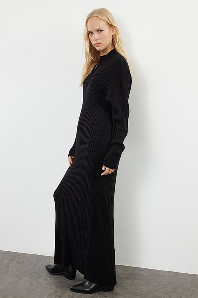 Trendyol Collection Wide Fit černé Maxi úpletové šaty - Twoaw25El00308