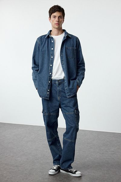 Trendyol Collection Ανδρικό Indigo Baggy Jeans - Cargo Loose Jeans TMNAW25JE00002