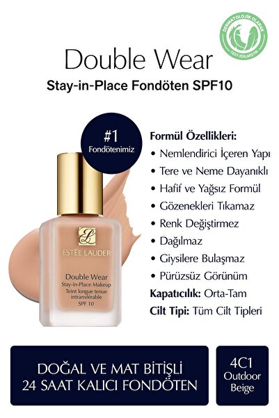 Estee Lauder Doğal ve Mat Bitişli - Double Wear Stay-in-Place Fondöten SPF 10...