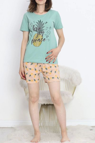 Hilal Giyim Mint Patterned Shorts Set - 15280.1773