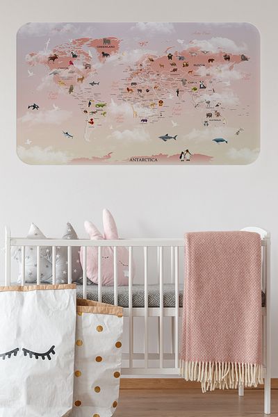 Dropcek eticaret Educational World Map World Atlas Children's and Baby's Room Wall Sticker -60x105-3799