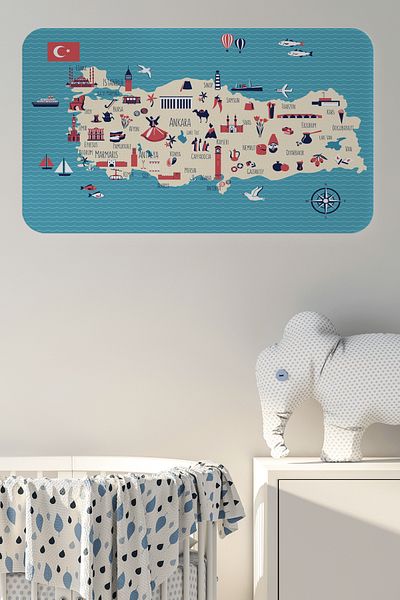 Dropcek eticaret Educational and Instructional Children's Room Türkiye Map Wall Sticker-85x130-3874