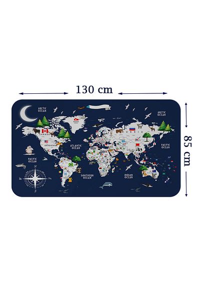 Dropcek eticaret Educational and Flaged World Map World Atlas Kids and Baby Room Wall Sticker-85x130-3819