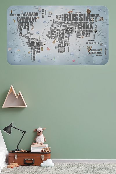 Dropcek eticaret Educational World Map Kids and Baby Room Wall Sticker - with Country Name, 85x130cm, 3823