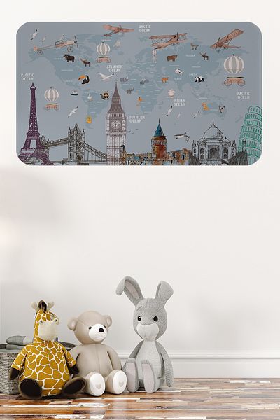 Dropcek eticaret Educational World Map World Atlas Children's and Baby's Room Wall Sticker -60x105-3820