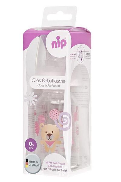 Nip Wide Neck Bottle 125 ml Anti-Colic Glass Feeding Bottle Girl