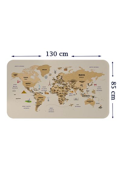 Dropcek eticaret Turkish Educational Country and Capital Detailed Atlas World Map Wall Sticker-85x130-3839