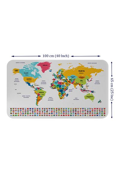Dropcek eticaret Turkish Country Flag Detailed World Map Wall Sticker - Educational Capital Atlas - 60x105-3834