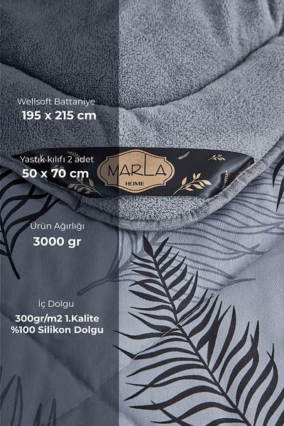 MARLA HOME Set pilota Welsoft cu model dublu și reversibil, gri palmier - moale și pufoasă