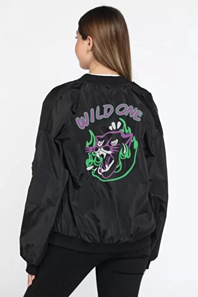 Viyamo Crna unisex jakna sa dugim rukavima Štampano bomber