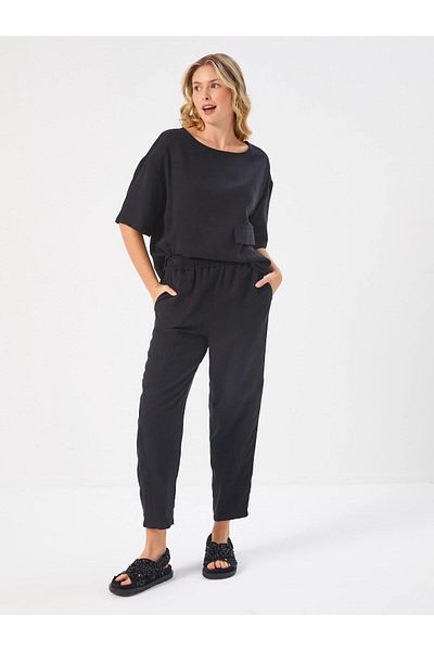 Faik Sönmez U68547 - Black Comfort Fit Cargo Pants with Elastic Waist and Cargo Pocket