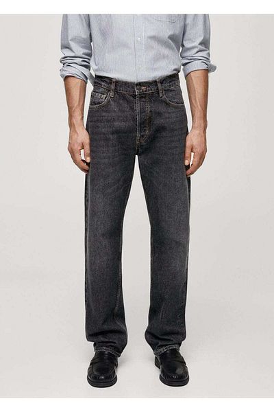 MANGO Man Dark Colored Relaxed Cut Wash Jeans