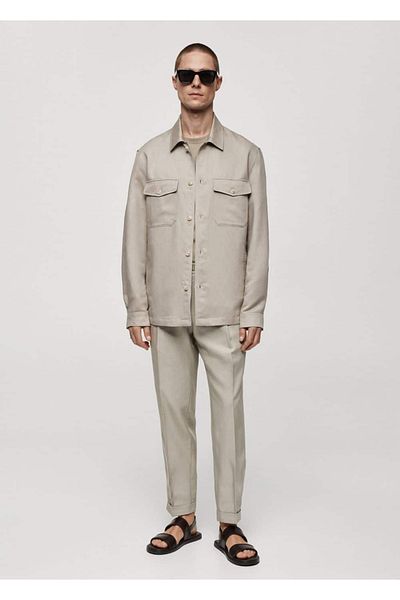 MANGO Man Leinenhemdjacke mit Taschen