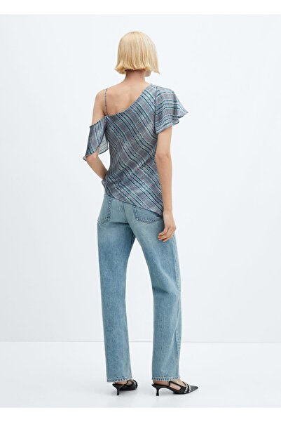 MANGO Woman Kareli saten asimetrik bluz