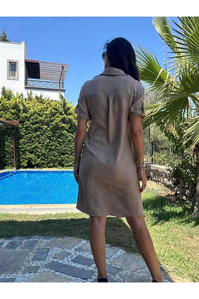 Atelier Derin Μίντι φόρεμα Polo Neck ανοιχτό καφέ