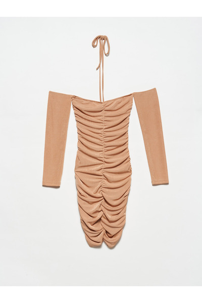 Dilvin 90323 Μαζευμένο Μίνι Φόρεμα-καμήλα