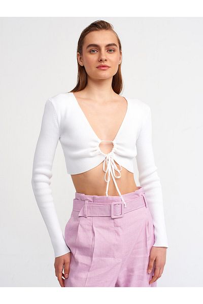 Dilvin 60133 Krajka s výstřihem do V Přední pletenina Cardigan-ecru