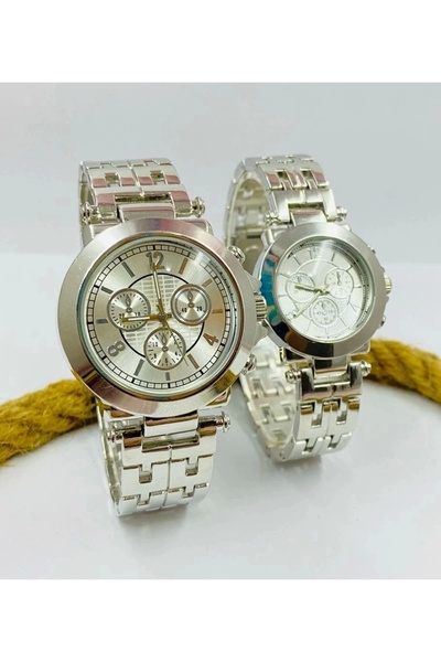 m melisa hediyelik Gümüş Renk Kordonlu Sevgili Eşlere Özel Şık Çift Kol Saatl...