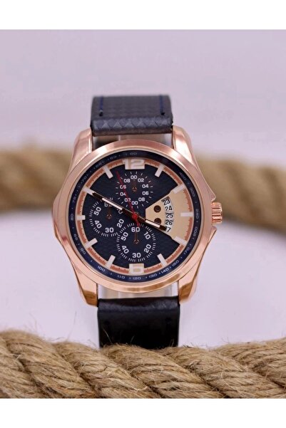 m melisa hediyelik Navy Blue Leather Cord Calendar Detailed Men's Wristwatch ...
